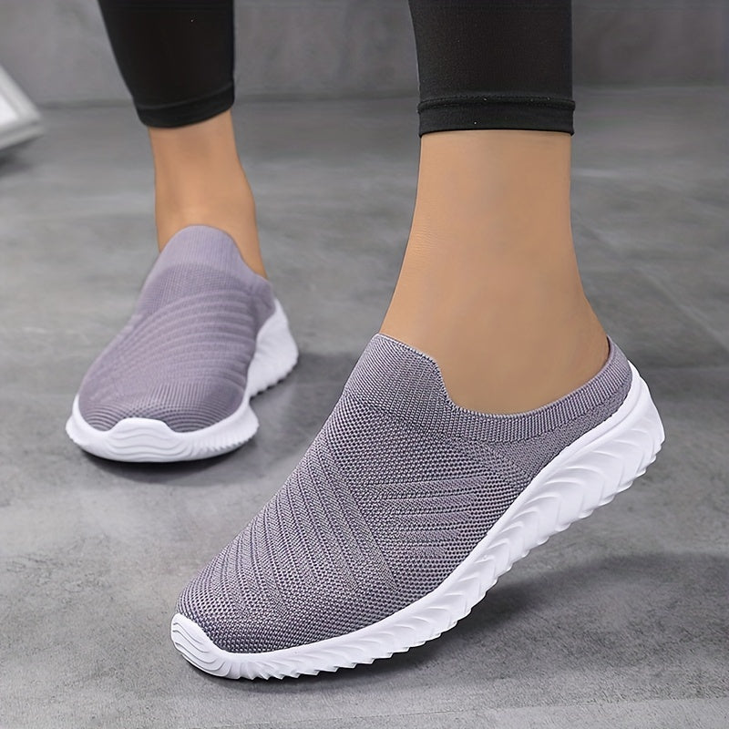 Women's Knit Mule Sneakers Breathable Lightweight Slip On Shoes