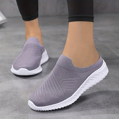 Women's Knit Mule Sneakers Breathable Lightweight Slip On Shoes