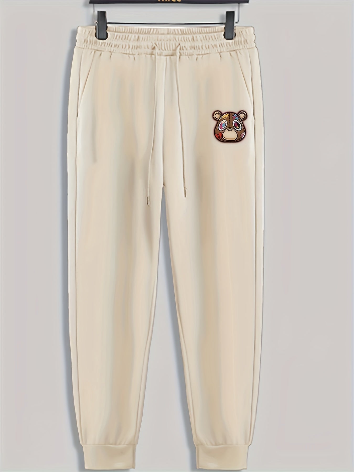 Bear Print Men's Pants Drawstring Sweatpants Loose Casual Trousers