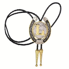 Golden L Letter Western Cowboy Bolo Tie