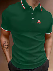 Men's Rabbit Graphic Polo Shirt Breathable Lapel Button Up Short Sleeve Shirt