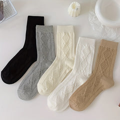 5 Pairs Argyle 3D Textured Socks Soft & Comfy