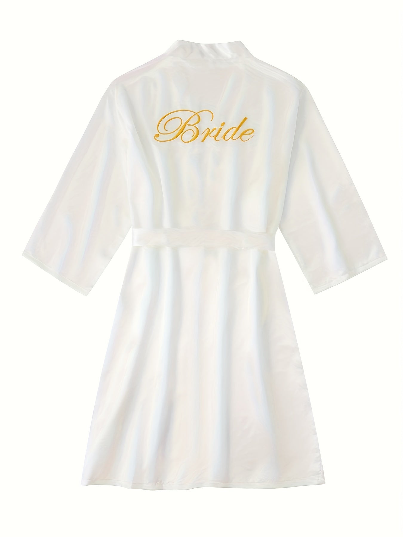 Letter Embroidery Night Robe V Neck Bridal Robe With Belt