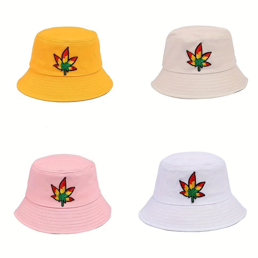 Maple Leaf Embroidered Bucket Hat Unisex Fisherman Cap