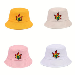Maple Leaf Embroidered Bucket Hat Unisex Fisherman Cap