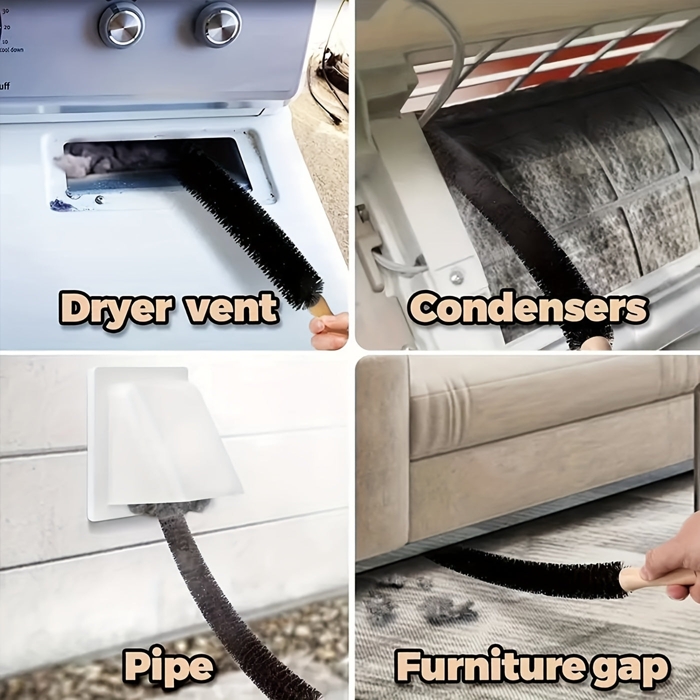 2pcs Dryer Vent Cleaner Kit Lint Remover Brush Flexible Refrigerator Coil Brush