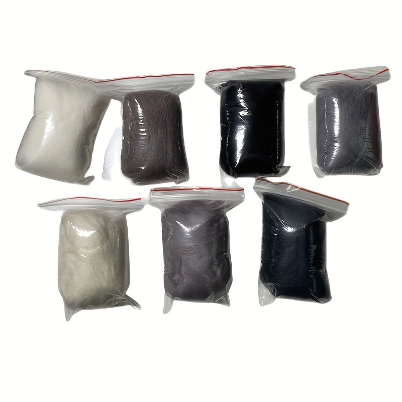 7pcs Grey Wool Roving Needle Felting DIY Kit 10g Each Piece