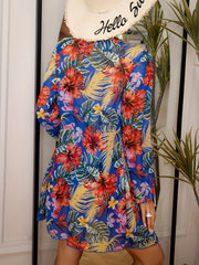 Tropical Print Bikini Halter V Neck Swimsuit Set Cover Up Shirt Women's Swimwear
