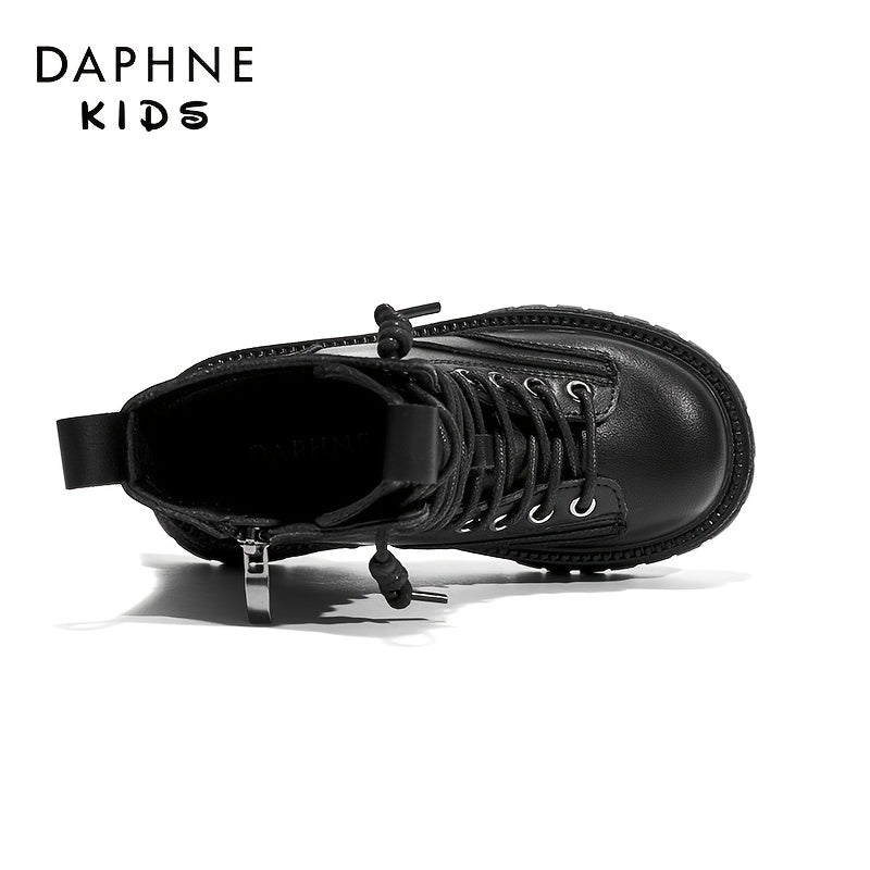 DAPHNE Girls Winter Fleece Boots Lace Up Leather Ankle Boots