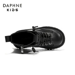 DAPHNE Girls Winter Fleece Boots Lace Up Leather Ankle Boots