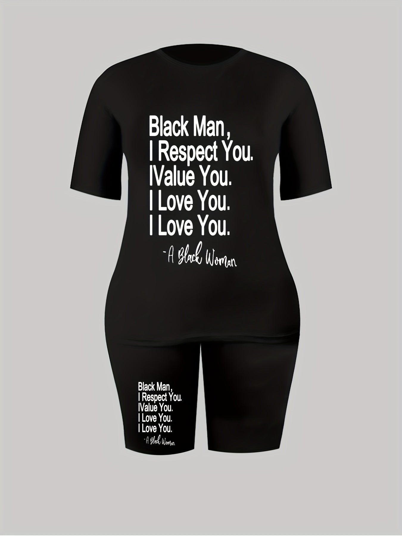 Slogan Print Crop Top & Shorts Set