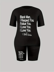 Slogan Print Crop Top & Shorts Set