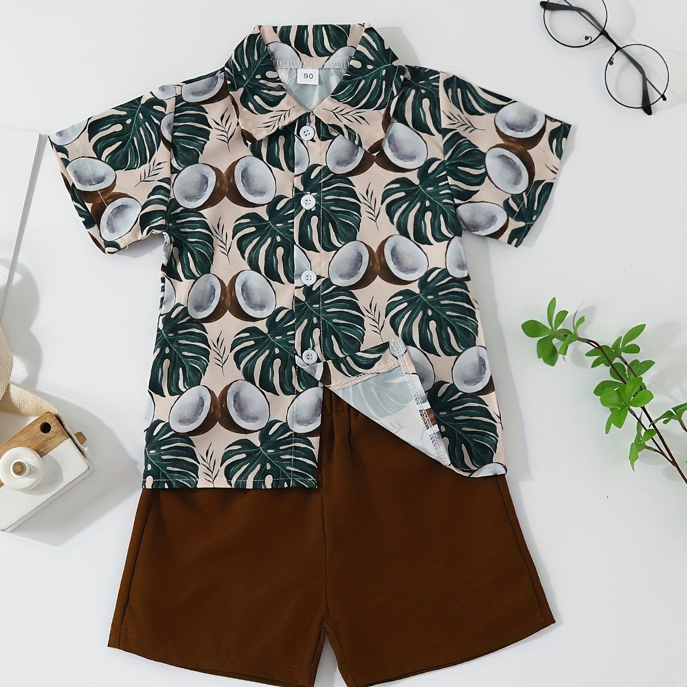 2pcs Boys Teen Coconut Graphic Print Shirt & Shorts Set for Summer