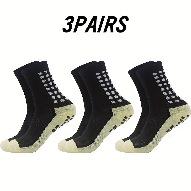 3 Pairs Non-Slip Striped Football Crew Socks