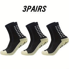 3 Pairs Non-Slip Striped Football Crew Socks