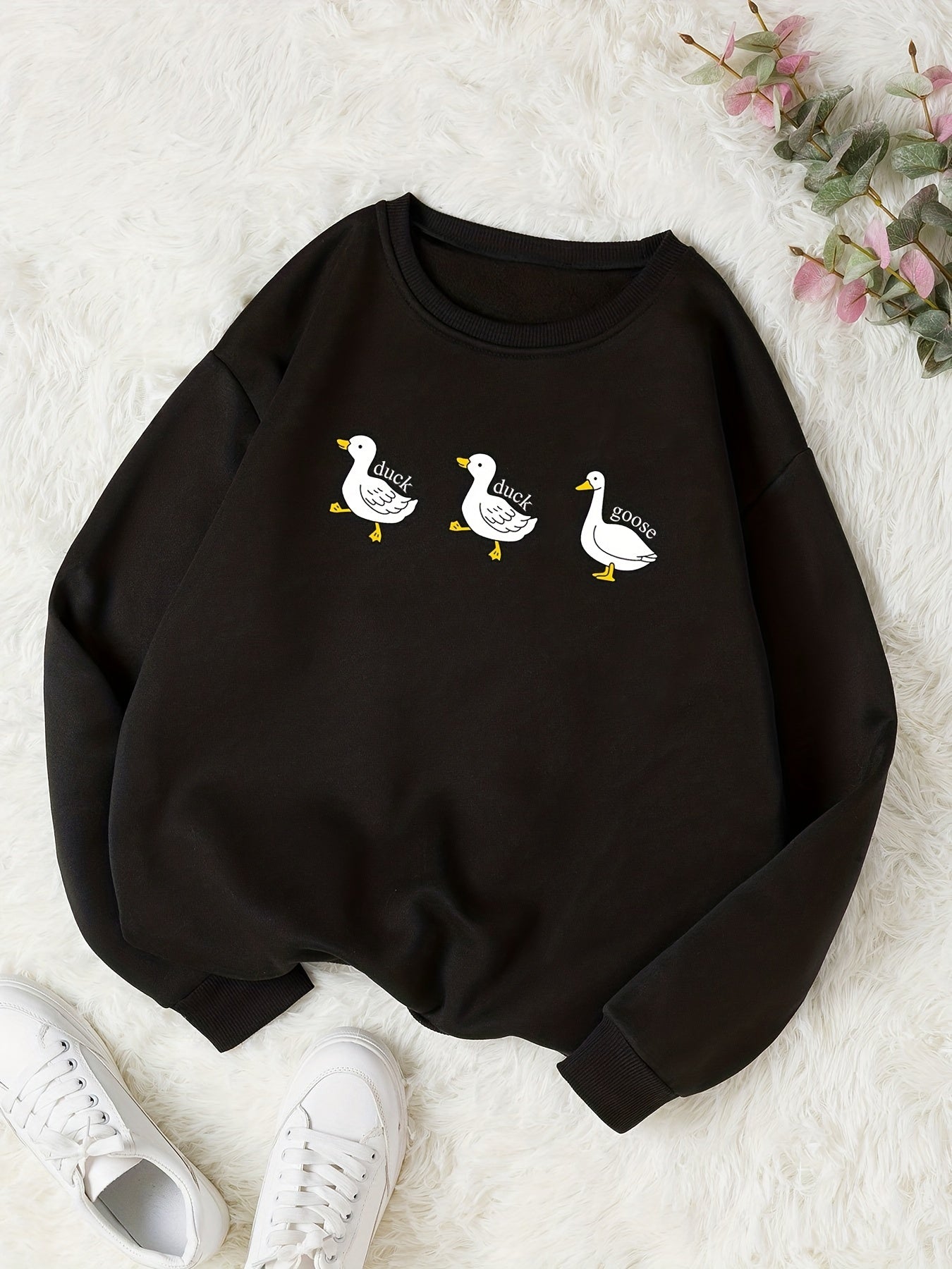 Duck & Goose Print Pullover Sweatshirt Long Sleeve Crew Neck Sweatshirt