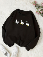 Duck & Goose Print Pullover Sweatshirt Long Sleeve Crew Neck Sweatshirt
