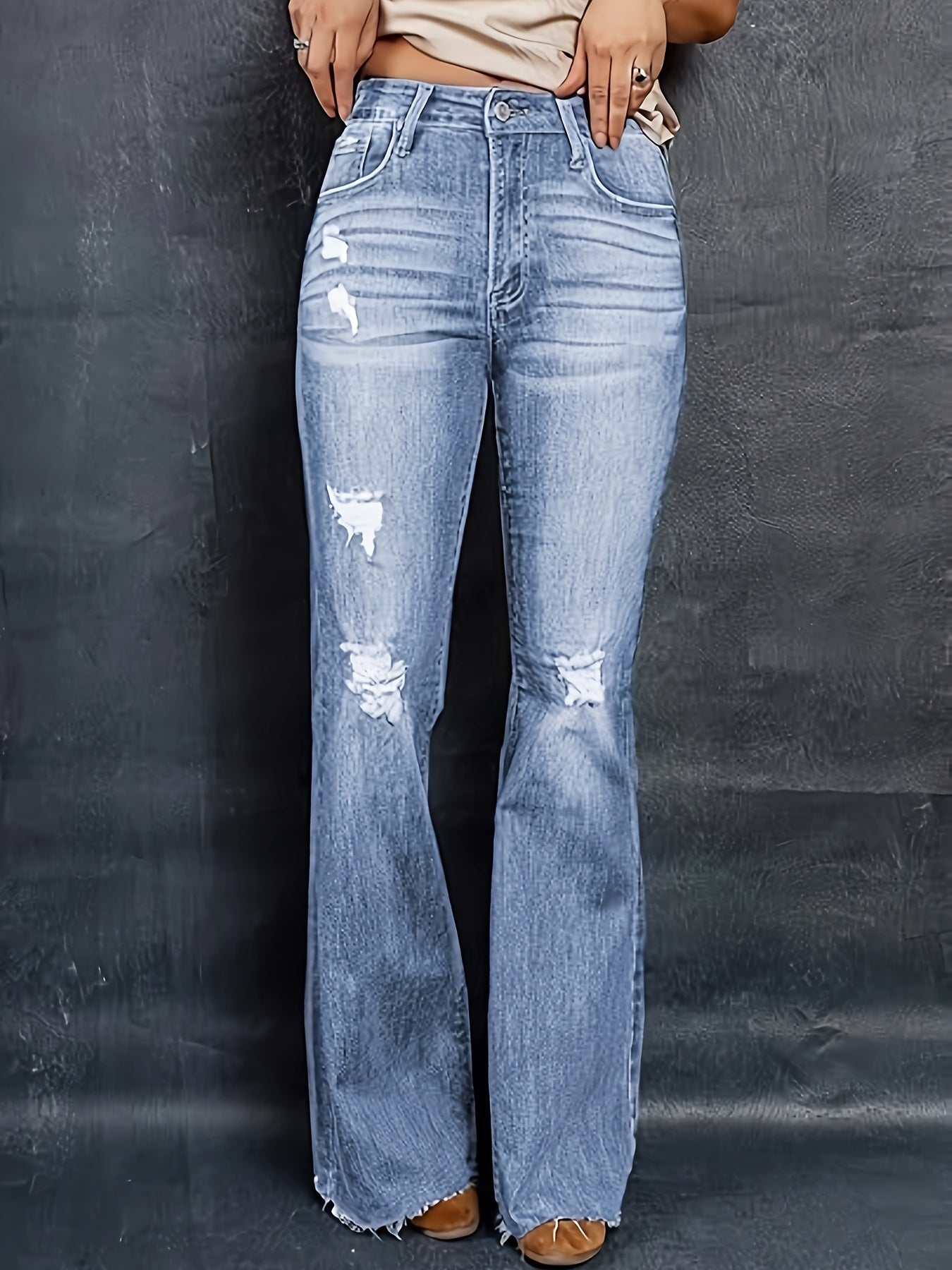 Women's Plus Washed Ripped High Rise Flared Leg Jeans