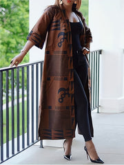 Graphic Print Windproof Jacket Vintage Long Length Outerwear