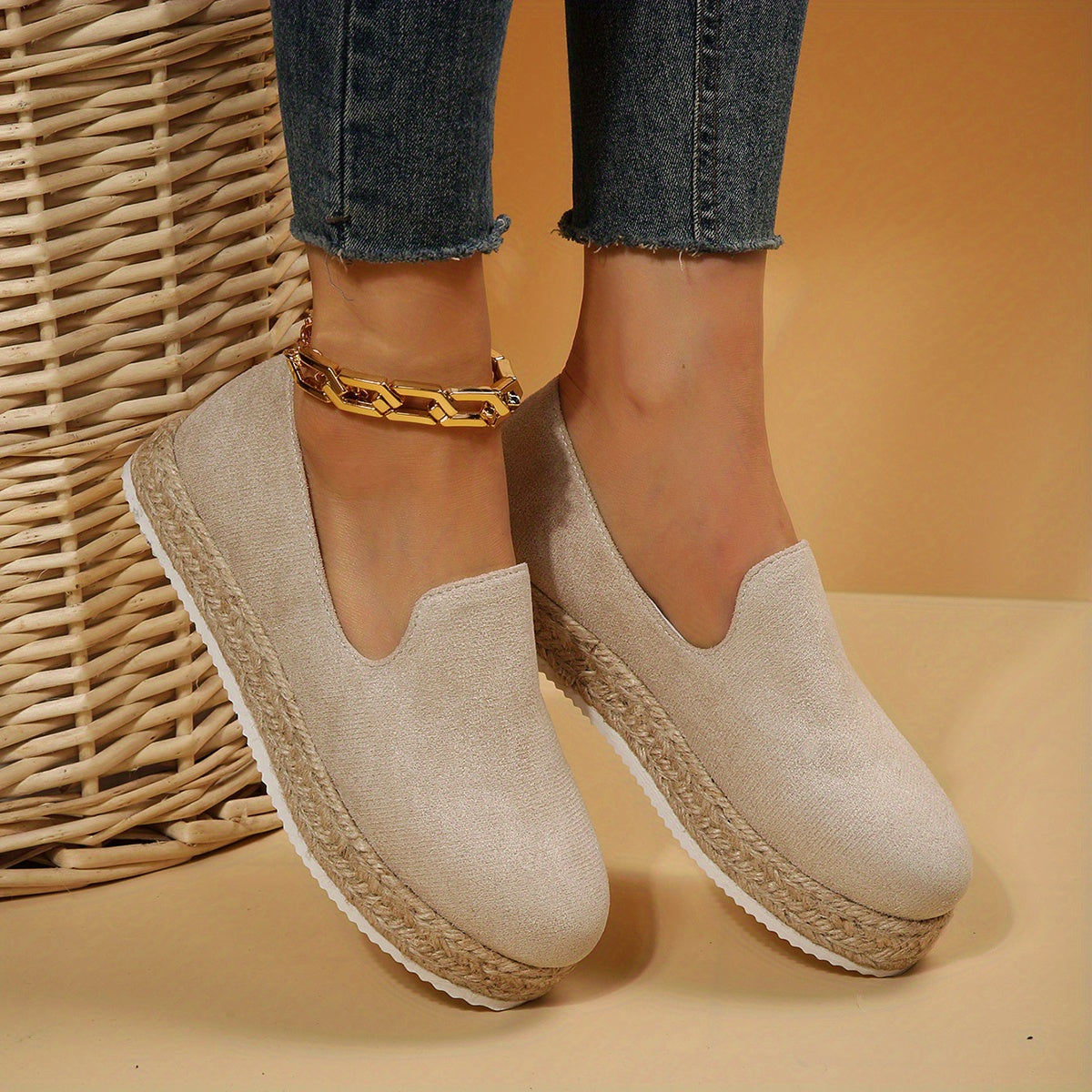 Women's Flatform Espadrilles Loafers Slip On Round Toe Shoes