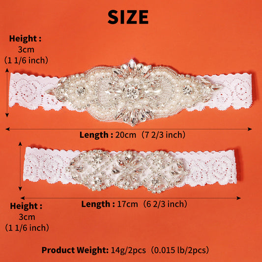 Lace Bridal Garter Set Clear Rhinestones Crystal Faux Pearl 2pcs