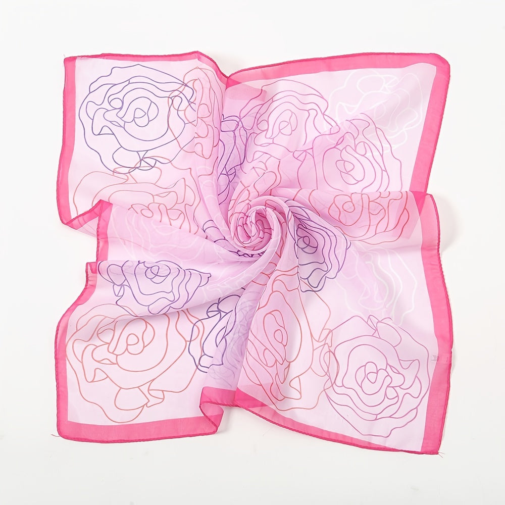 Chiffon Floral Print Scarf Silk Bandana Shawl Neckerchief Head Wrap