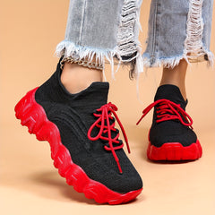 Thick Sole Running Shoes Mesh Breathable Lace Up Sneakers