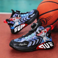Boy's Block Basketball Shoes Rotating Buckle Breathable Non Slip Sneakers