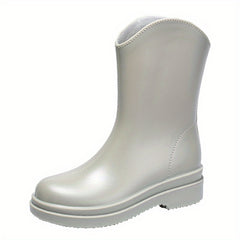 Women's Solid Non slip Medium Calf Rain Boots Waterproof