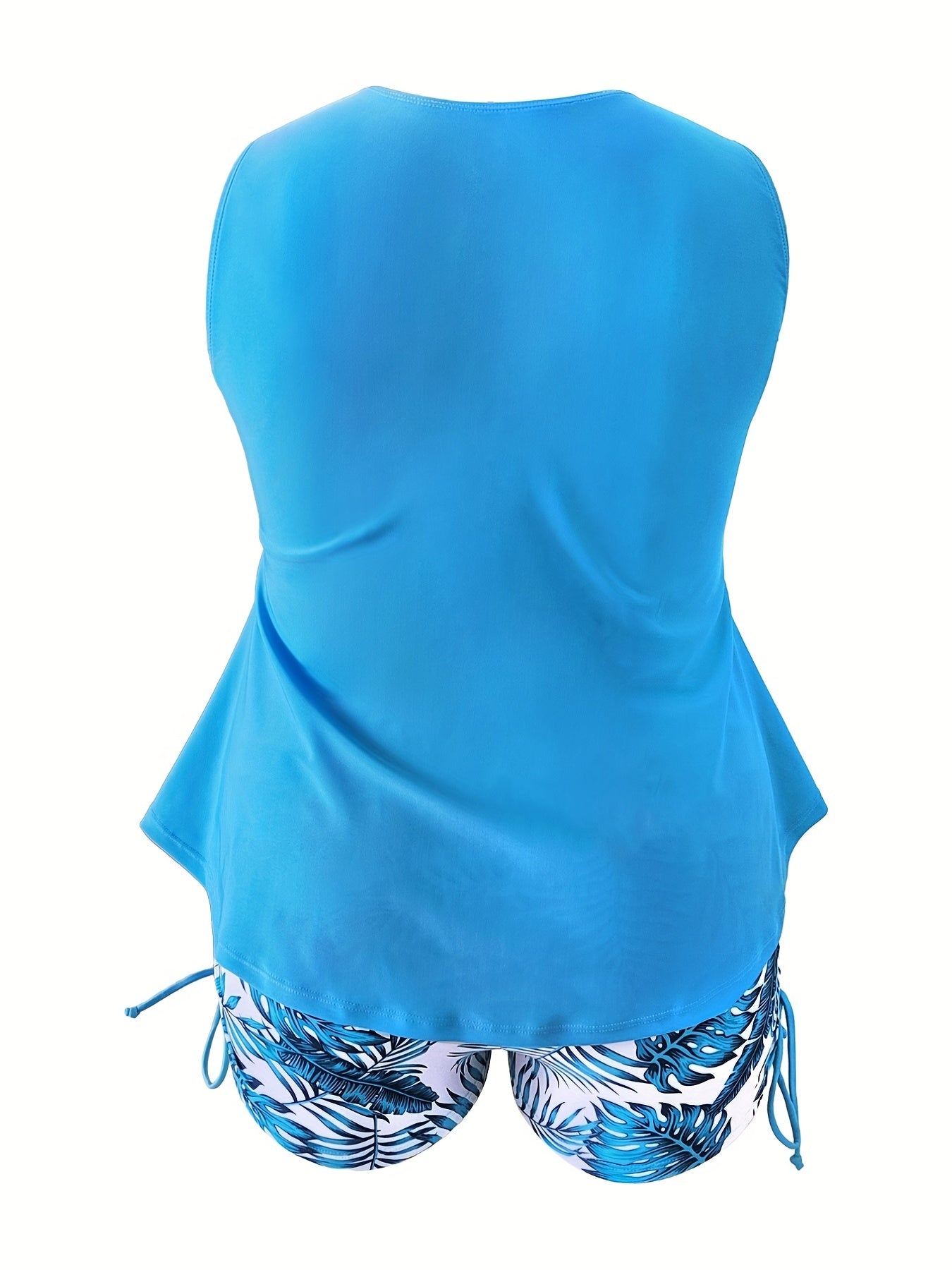 Solid Tank Top & Tropical Print Shorts Swimsuit Set