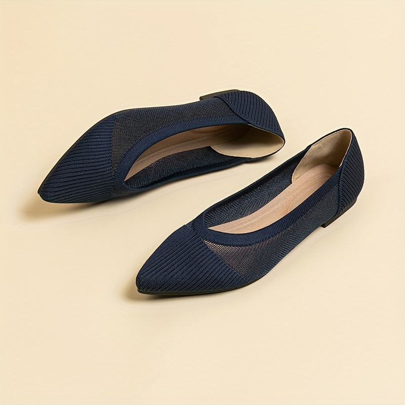 Women's Knit Ballet Flats Pointed Toe Slip On Shoes Breathable Daily Wear
