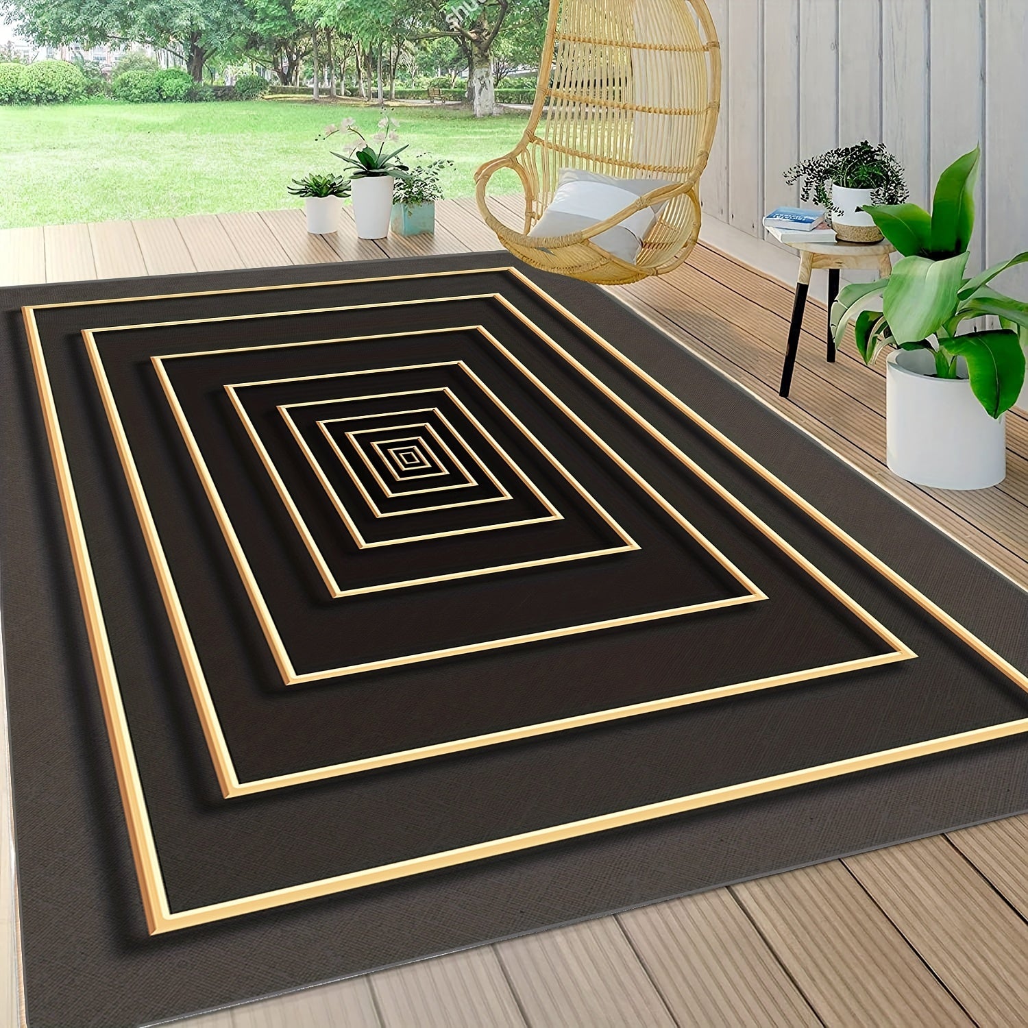 Waterproof Geometric Rug: Non Slip Indoor Outdoor Lightweight & Machine Washable