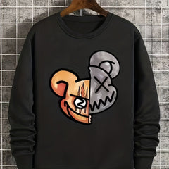 Bear Print Boys Casual Pullover Sweatshirt Long Sleeve Crew Neck Tops