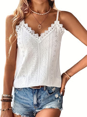 Lace Eyelet Cami Top with Spaghetti Straps for Women