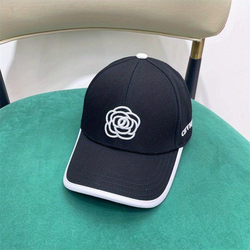 Classic Camellia Embroidery Baseball Cap Solid Adjustable Dad Hats