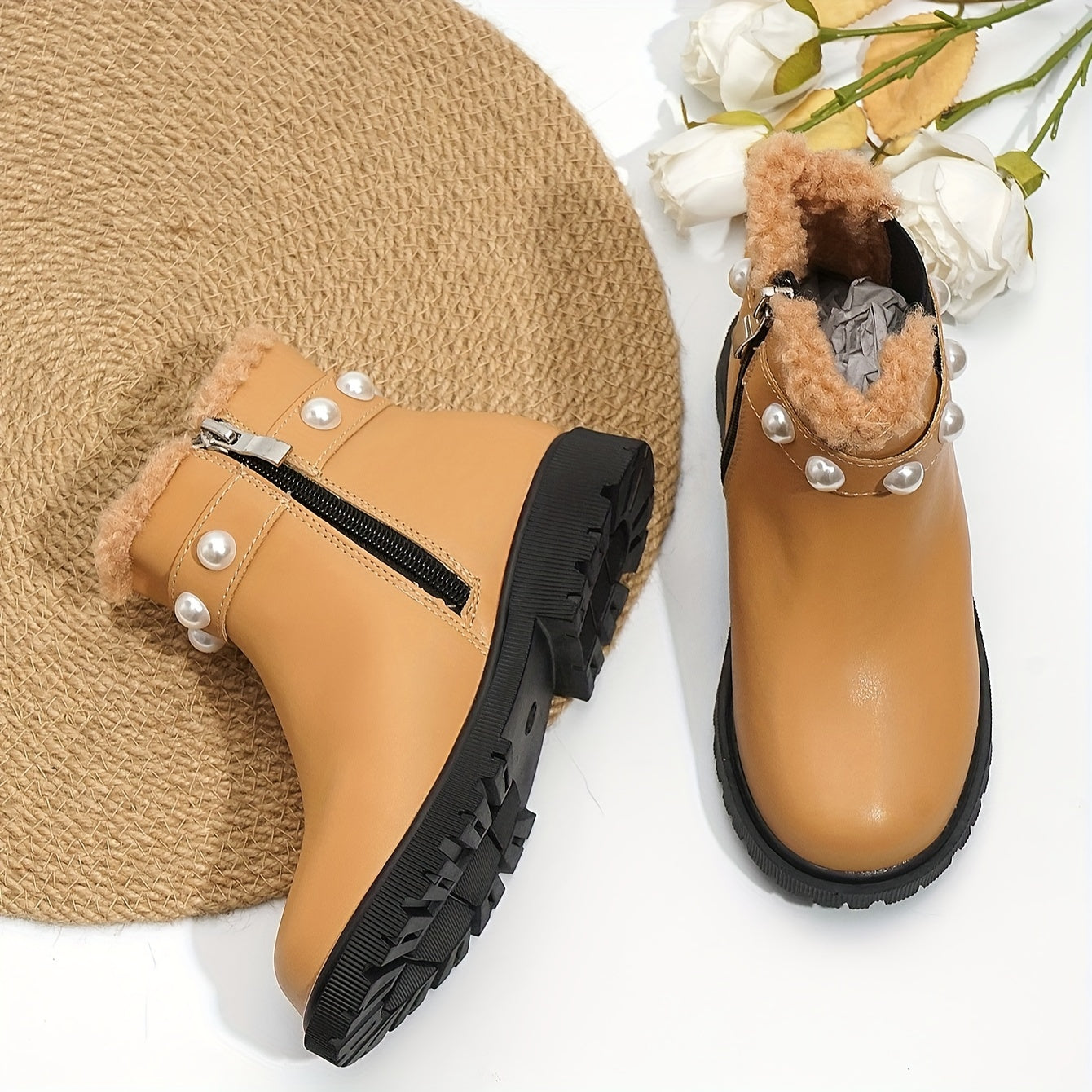 Girls' Fleece Zipper Boots - Warm & Non Slip