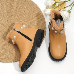 Girls' Fleece Zipper Boots - Warm & Non Slip