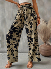 Floral Print Wide Leg Pants with Knot Detail