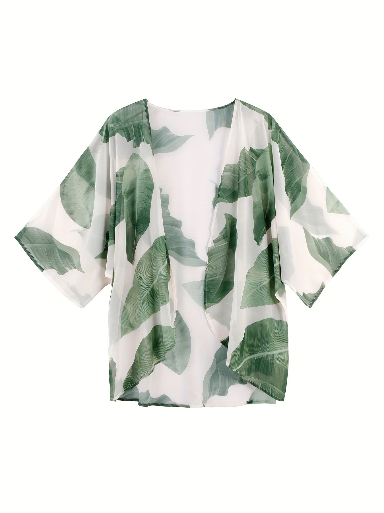 Leaf Print V Neck Loose Fit Beachwear Cover Up Blouse