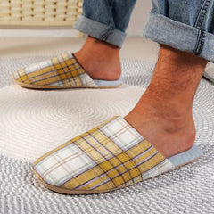 Men's Comfy Plaid House Slippers Anti-Skid Indoor Shoes