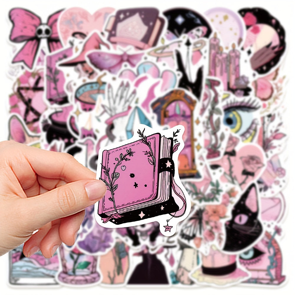 50 Pink Witch Stickers for Luggage Laptop Guitar