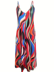 Abstract Print Spaghetti Dress V neck Cami Dress Women's Clothing