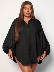 Button Up Lantern Sleeve Blouse