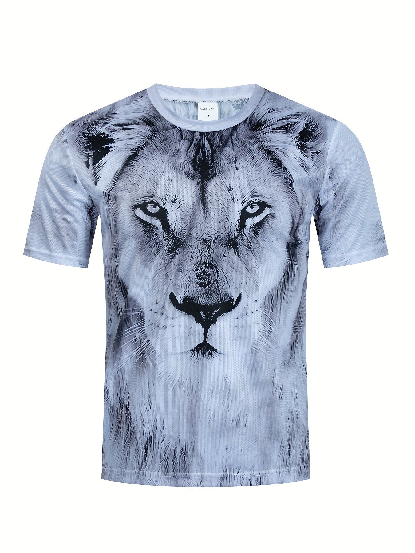 Men's Lion Pattern 3D Print Sports T-shirt Casual Round Neck Tee Shirt