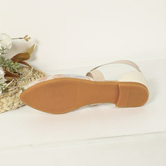 Floral Embroidered Lace Flat Sandals Cross Strap Slip On Shoes