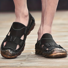 Men's Leather Sandals Non Slip Closed Toe Slide Shoes