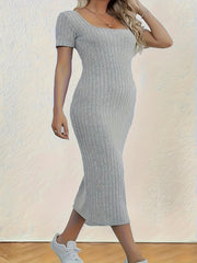 Ribbed Short Sleeve Bodycon Dress