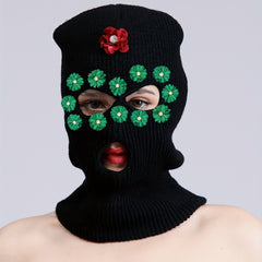 Rhinestone Flower Decor Balaclava Ski Mask Y2K Windproof Cycling Face Covering