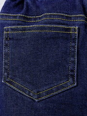 Girls Winter Flared Denim Jeans with Flower and Elastic Waist