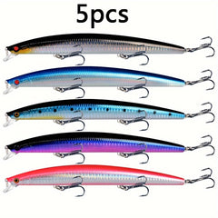5pcs 24g Minnow Fishing Bait Hard Lure 3D Eyes Strong Hooks Sea Fishing